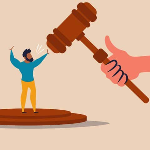 Justicia de la discriminación y juez de la ley concepto de racismo e injusticia. Ilustración vectorial del problema de libertad y derechos de personas multirraciales injustas. Apoyo a la igualdad humana y a la democracia legal, y detención del problema.